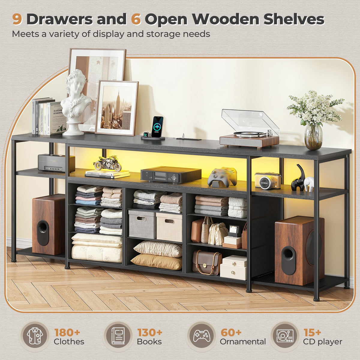 55" W TV Stand with 9 Drawers F28676