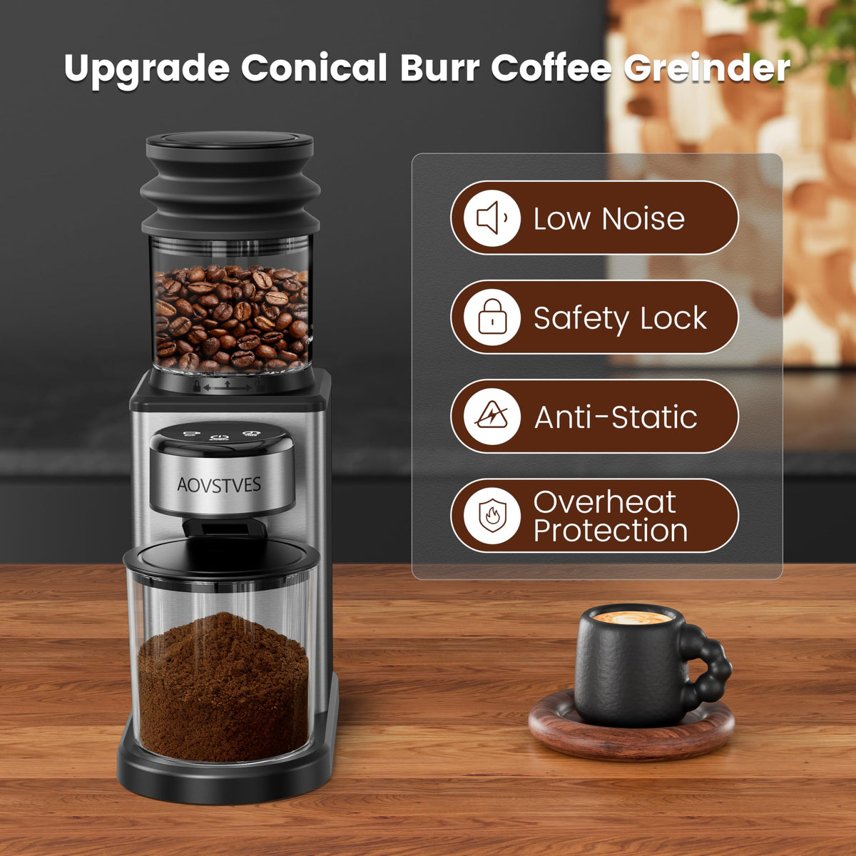 Electric Coffee Grinder with 25 Grinding Settings and 60-Second Timer W9612