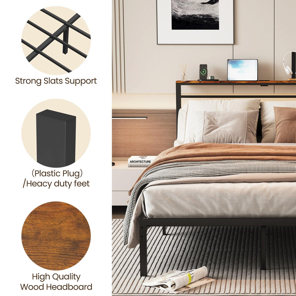 Twin Bed Frame with LED Lights & Charging Station J738