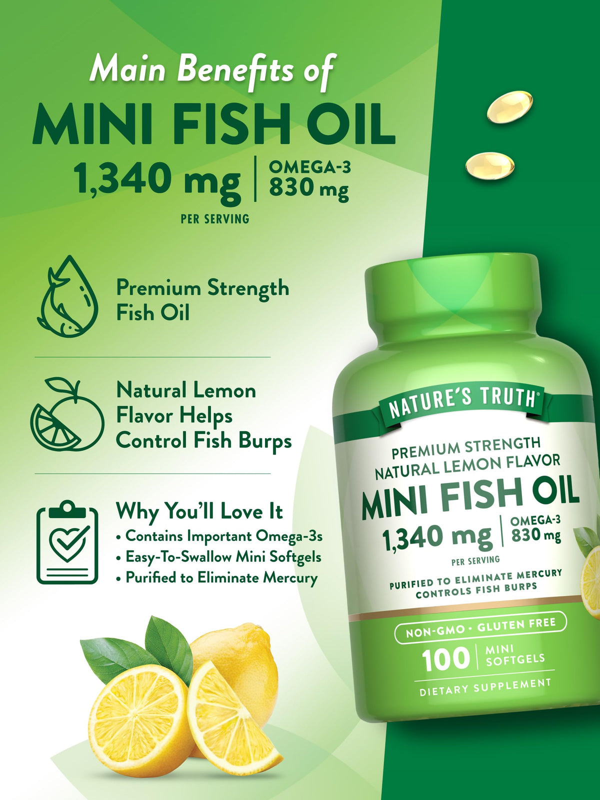 Fish Oil Omega 3 1340 mg 100 Softgels M7845