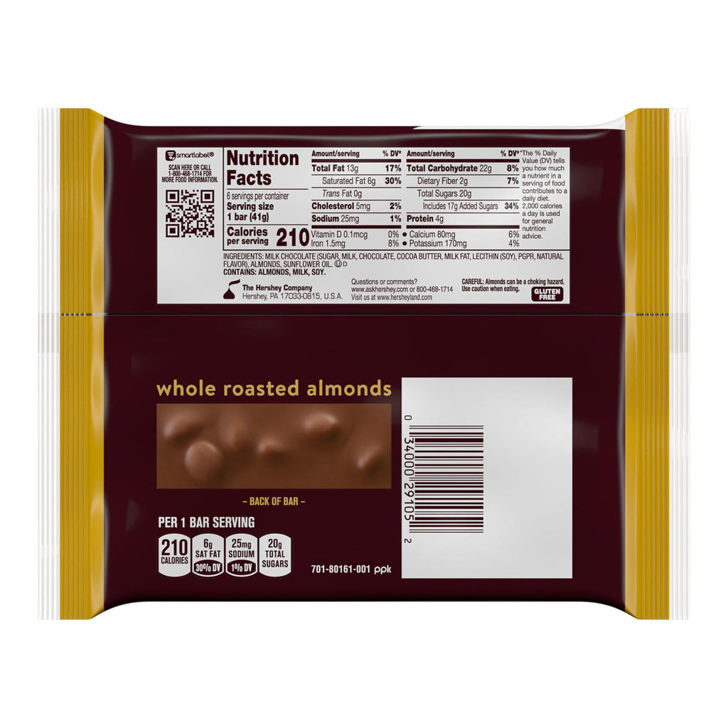 Milk Chocolate with Whole Almonds Candy Bars 1.45 oz 6 Count B467757