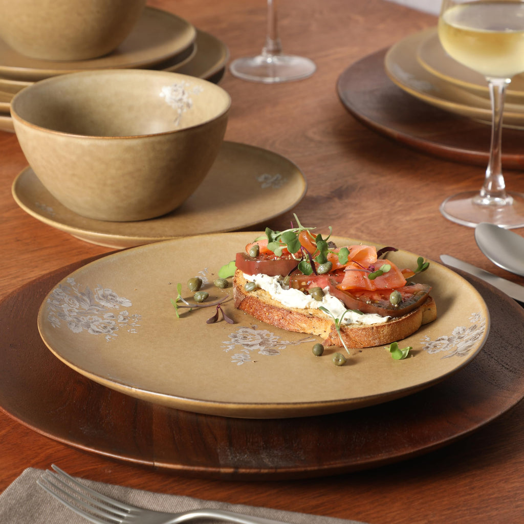 12 Piece Taupe Floral Dinnerware Set G23240