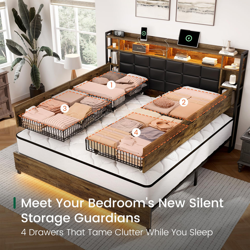 Queen Size Wooden Bed Frame with Storage Drawers B79359
