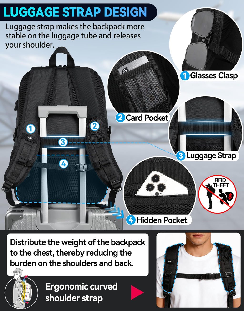 Extra Large Black Laptop Backpack with USB Charging Port T339918
