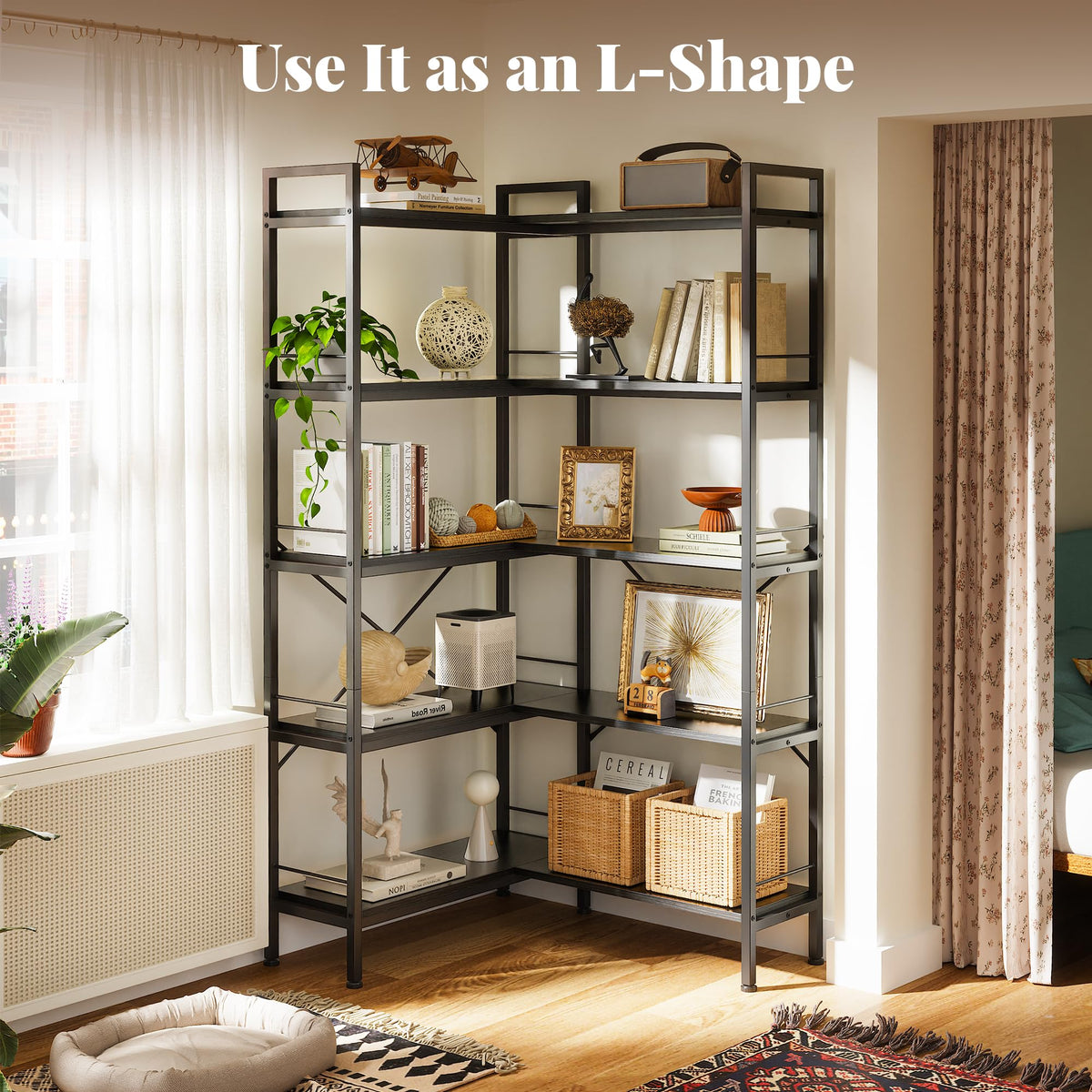 5 Tier L Shaped Corner Bookshelf with 10 Open Shelves H986489