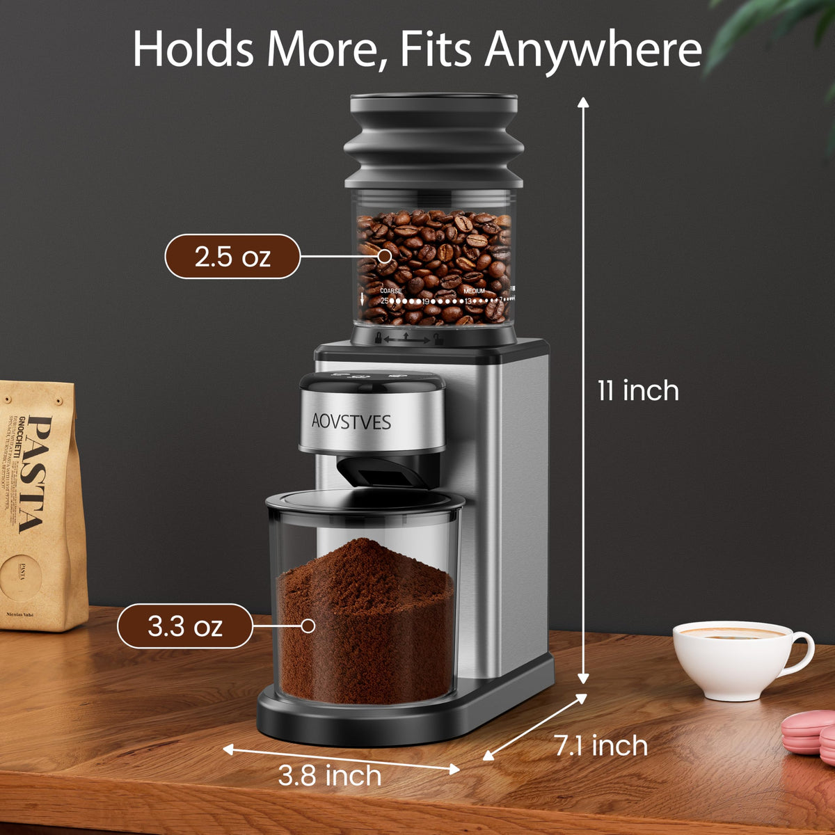 Electric Coffee Grinder with 25 Grinding Settings and 60-Second Timer W9612