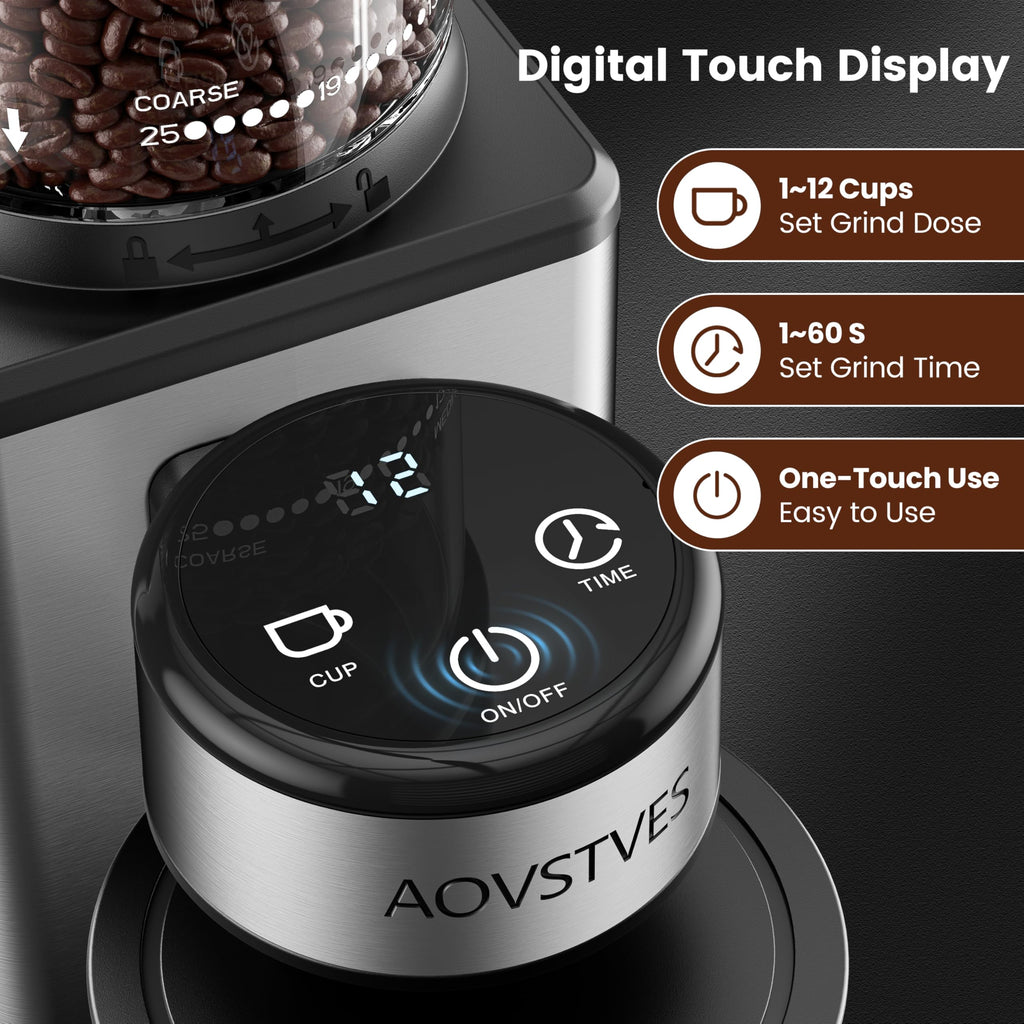 Electric Coffee Grinder with 25 Grinding Settings and 60-Second Timer W9612