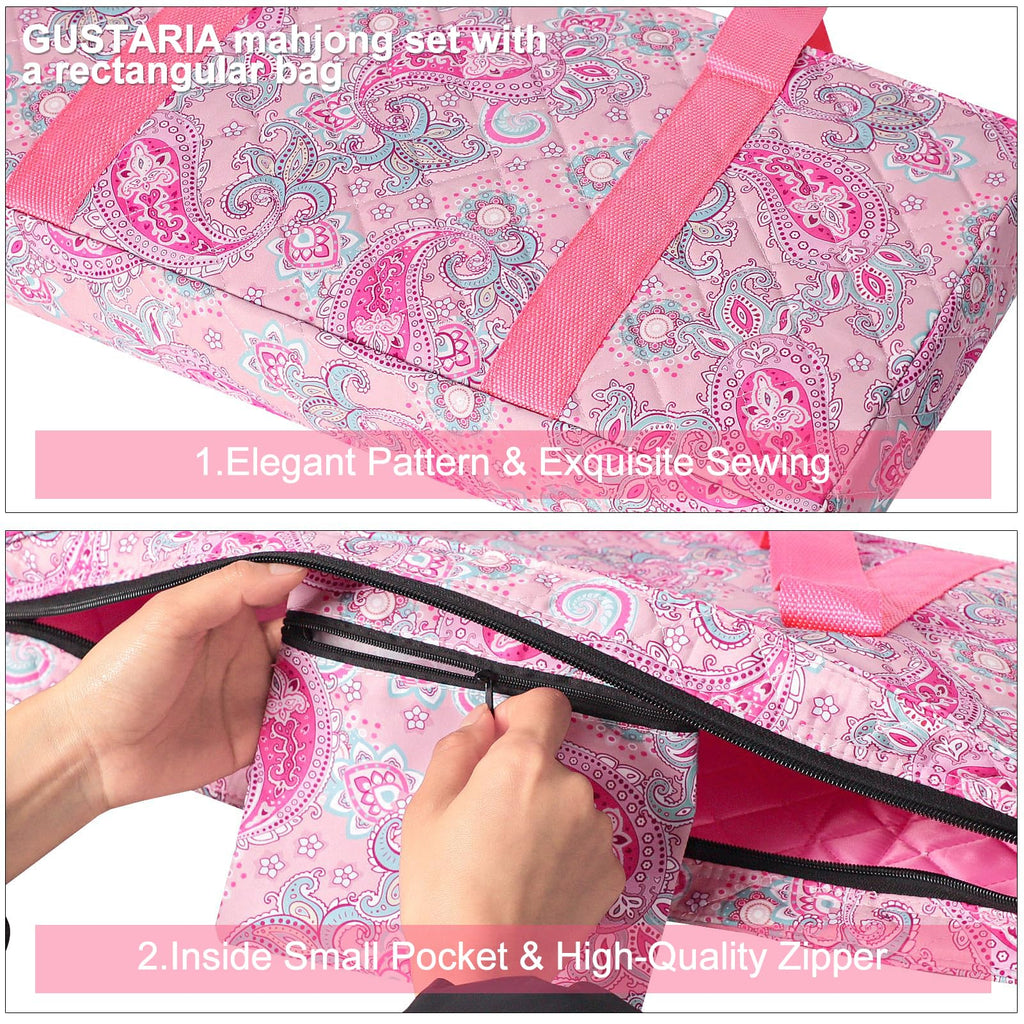 American Mahjong Game Set, 166 Pink Tiles, 4 All-in-One Color Rack/Pushers & Drawstring Bag H175