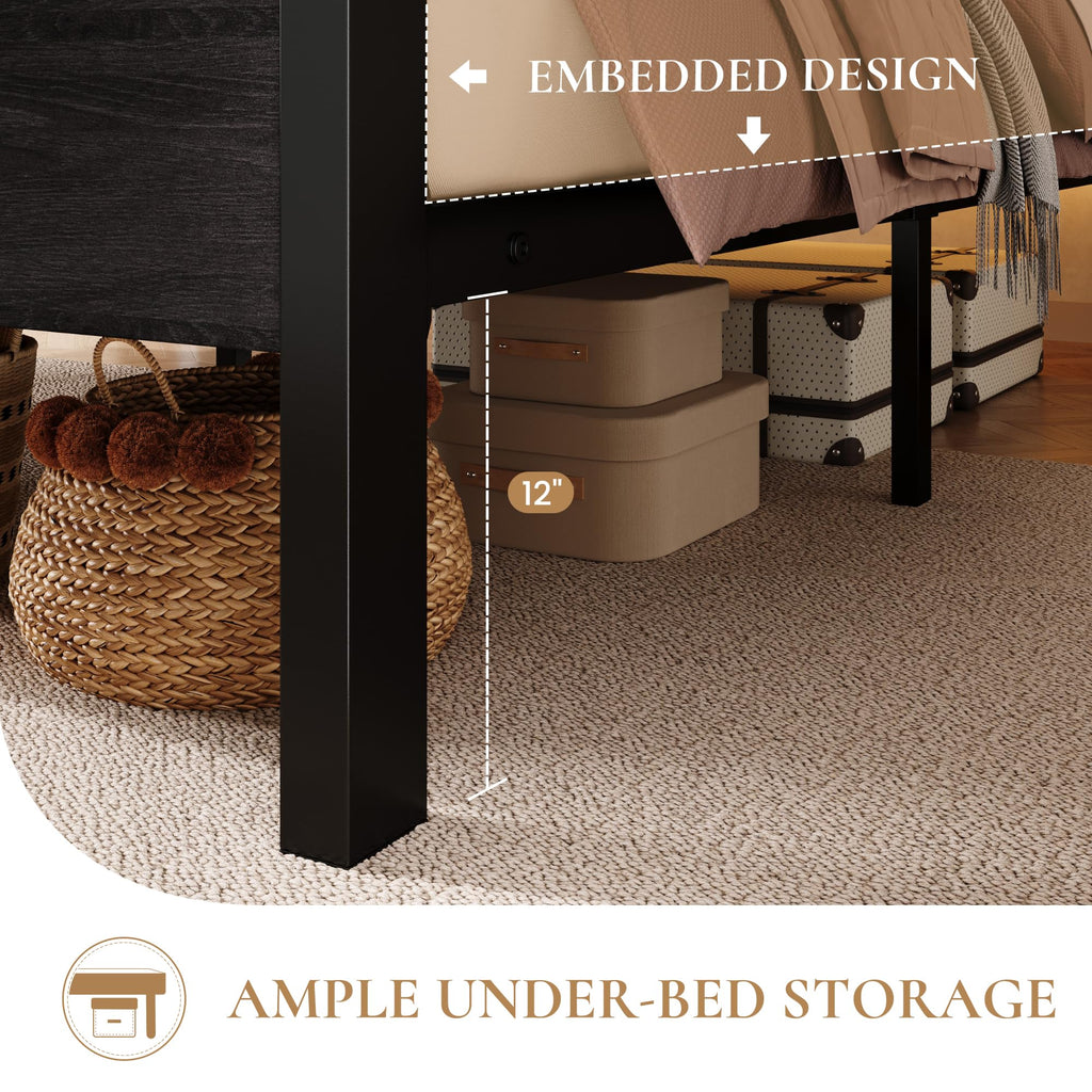 Full Bed Frame with 2-Tier Storage Headboard W78855