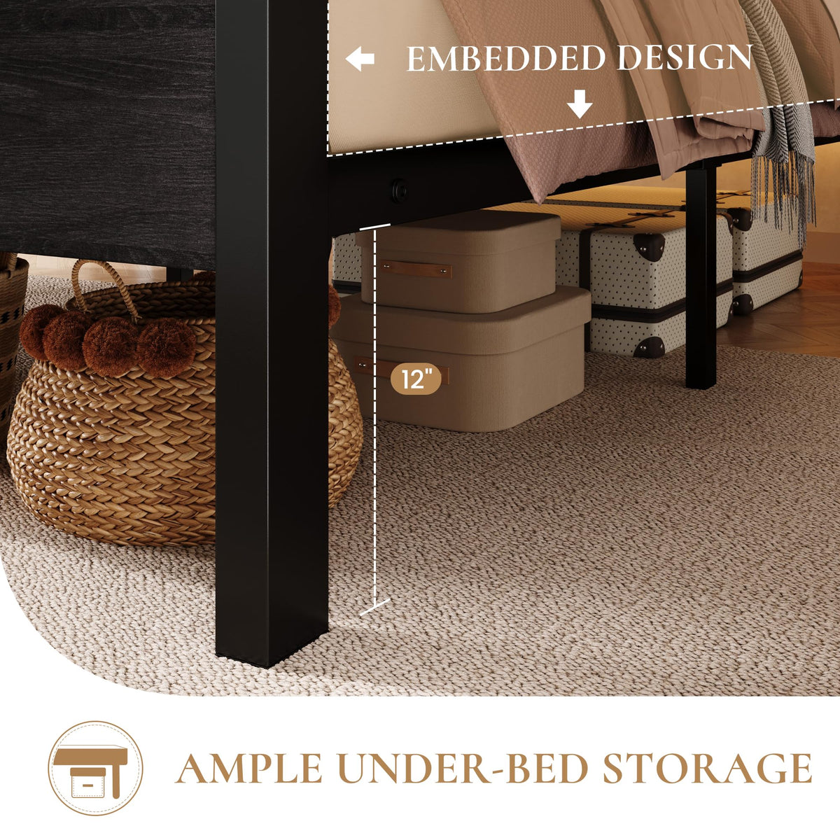 Full Bed Frame with 2-Tier Storage Headboard W78855