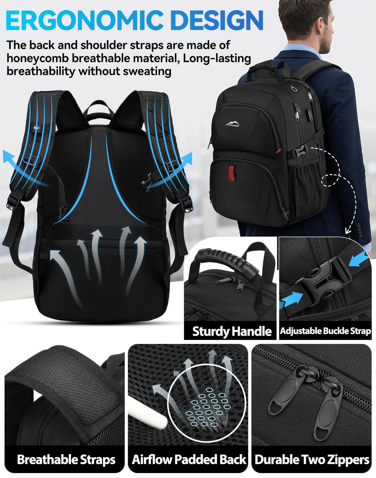 Extra Large Black Laptop Backpack with USB Charging Port T339918