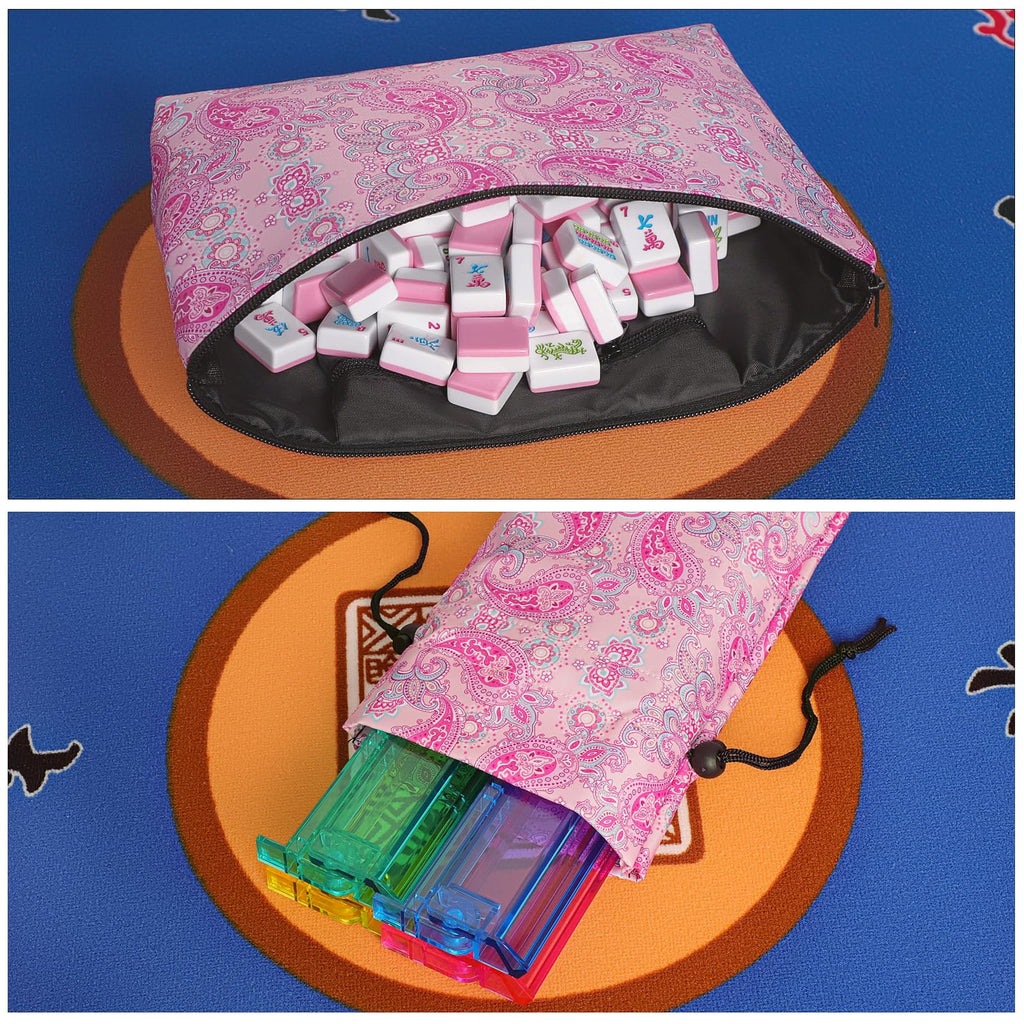 American Mahjong Game Set, 166 Pink Tiles, 4 All-in-One Color Rack/Pushers & Drawstring Bag H175