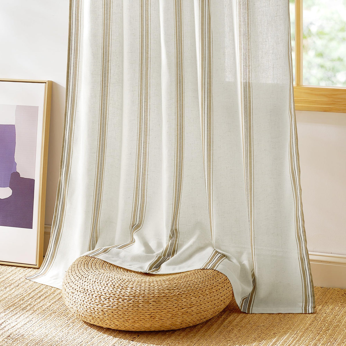 Taupe & White Stripe Linen Curtains 52 x 84 Inch S973