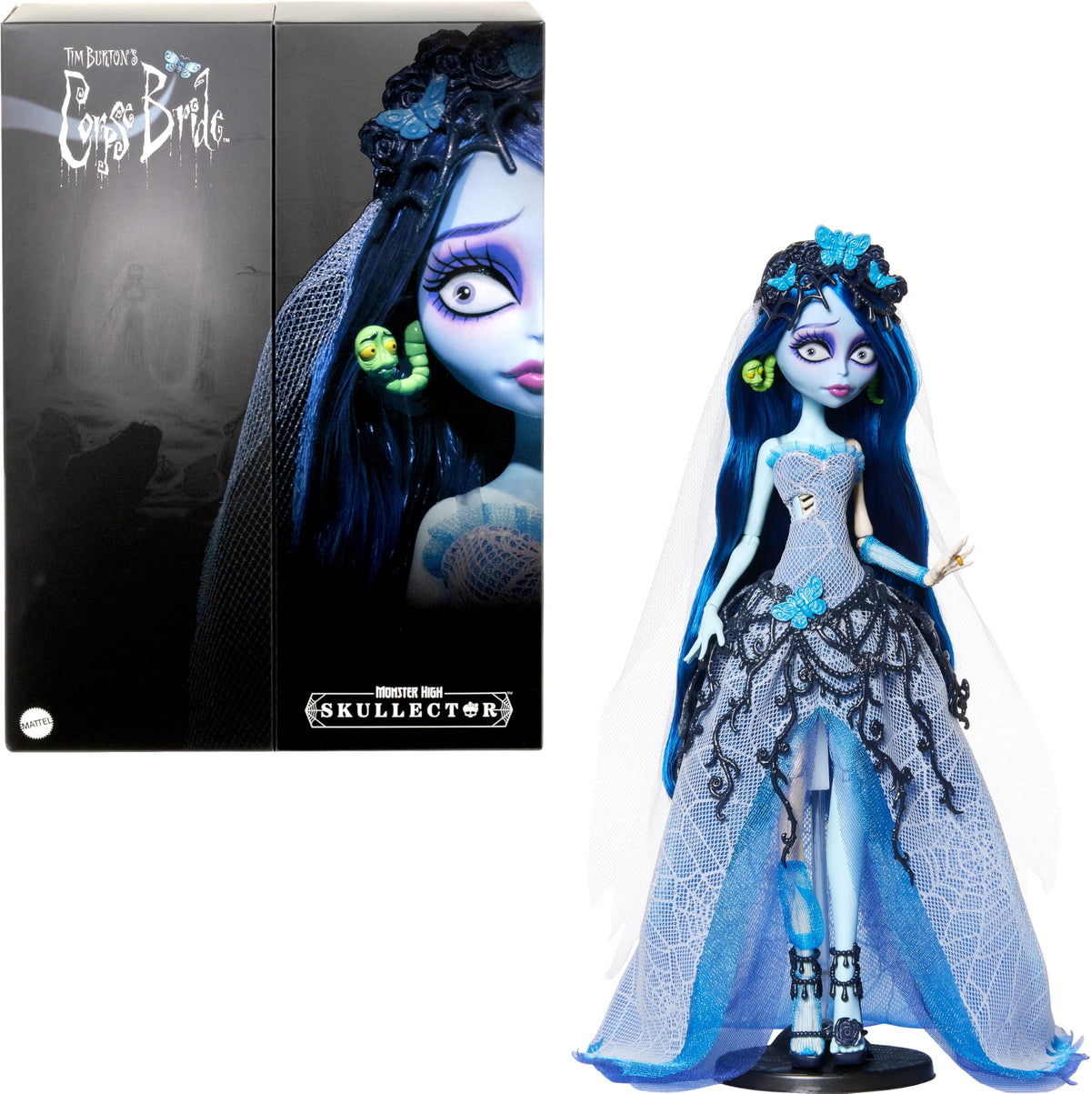 Corpse Bride Emily Doll in Spiderweb Wedding Dress with Accessories E833