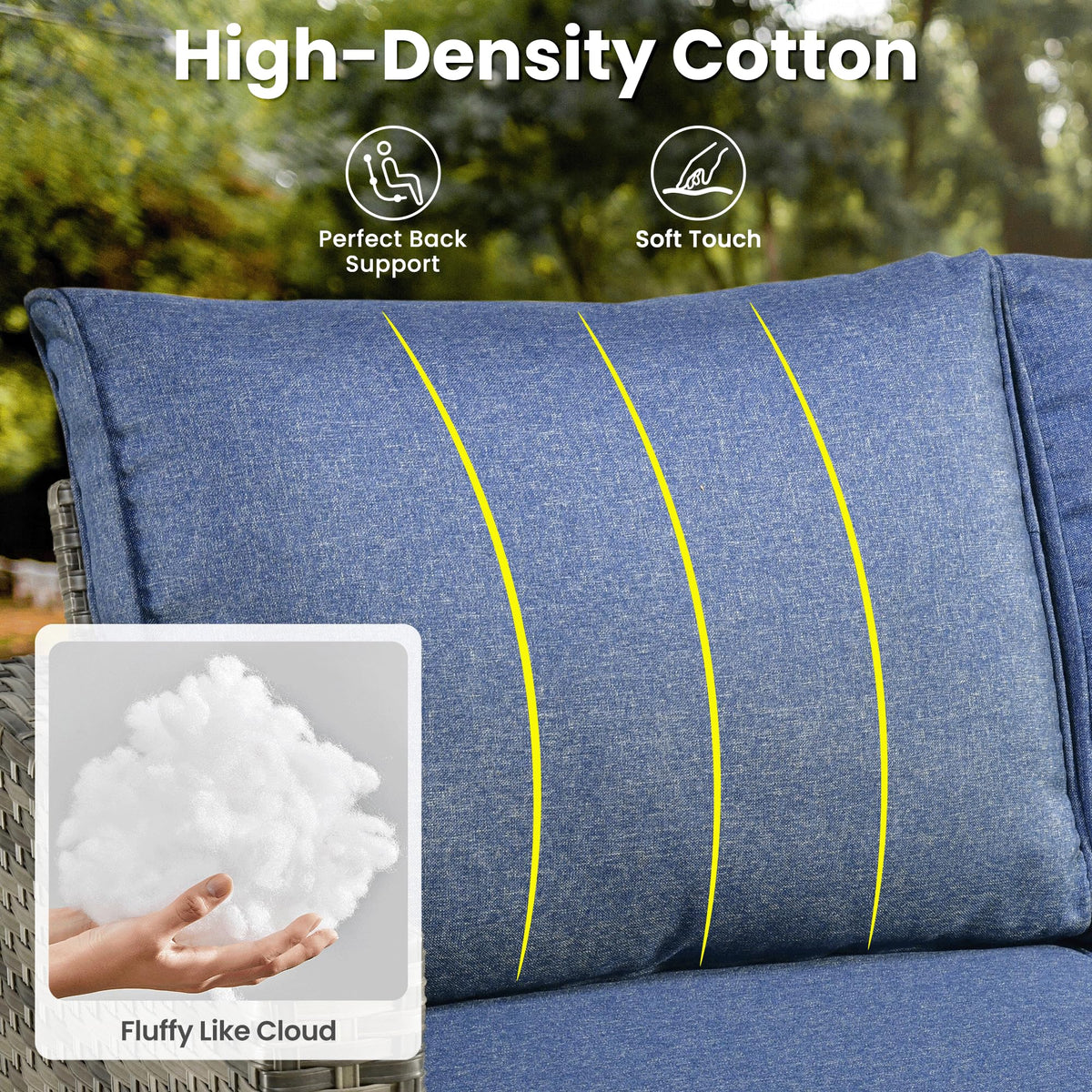 3 Pieces Wicker Patio Sofa Set with Ottomans Denim Blue U434193